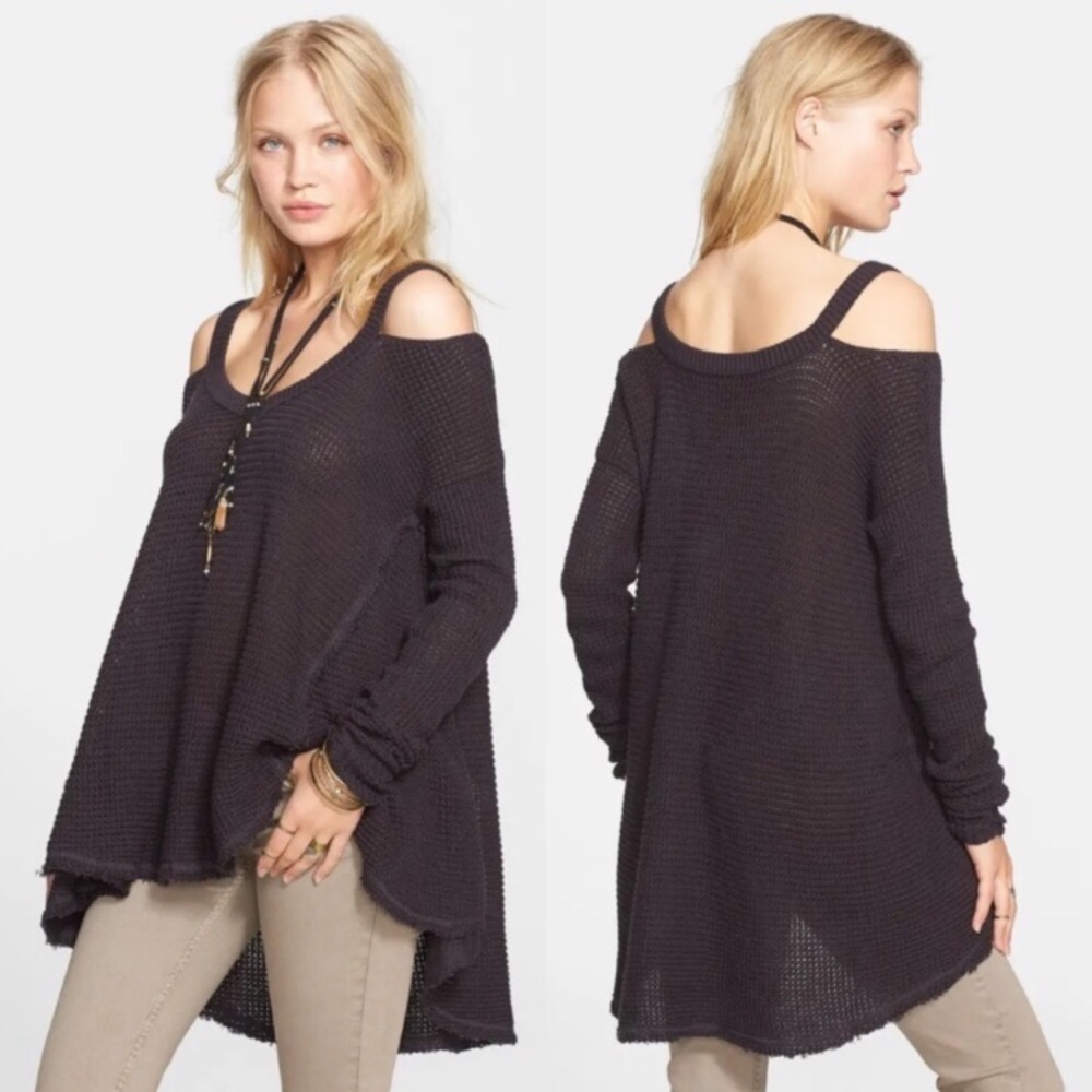 Free People Moonshine V Neck Knit Cold Shoulder Sweater